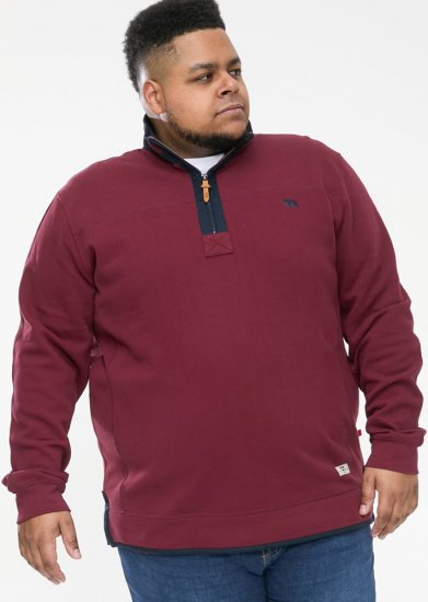 D555 HIRALDO Quarter Neck Pique Fleece Sweatshirt With Chest Embroidery Red - Megztiniai ir džemperiai - Megztiniai ir Džemperiai - 2XL-14XL