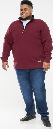 D555 HIRALDO Quarter Neck Pique Fleece Sweatshirt With Chest Embroidery Red - Megztiniai ir džemperiai - Megztiniai ir Džemperiai - 2XL-14XL
