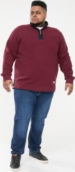 D555 HIRALDO Quarter Neck Pique Fleece Sweatshirt With Chest Embroidery Red - Megztiniai ir džemperiai - Megztiniai ir Džemperiai - 2XL-14XL