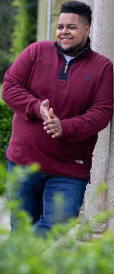 D555 HIRALDO Quarter Neck Pique Fleece Sweatshirt With Chest Embroidery Red - Megztiniai ir džemperiai - Megztiniai ir Džemperiai - 2XL-14XL