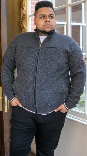 D555 ABERDARE Knitted Zip Through Sweater With Bonded Check Lining Charcoal Marl - Megztiniai ir džemperiai - Megztiniai ir Džemperiai - 2XL-14XL