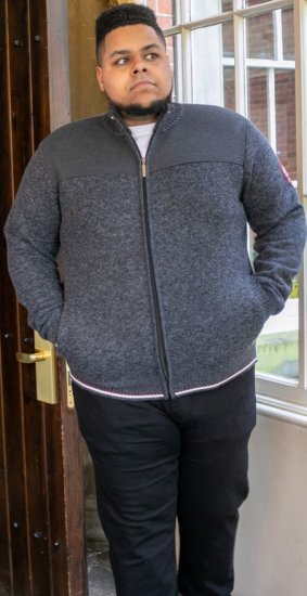 D555 ABERDARE Knitted Zip Through Sweater With Bonded Check Lining Charcoal Marl - Megztiniai ir džemperiai - Megztiniai ir Džemperiai - 2XL-14XL