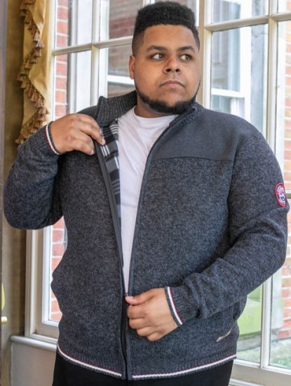D555 ABERDARE Knitted Zip Through Sweater With Bonded Check Lining Charcoal Marl - Megztiniai ir džemperiai - Megztiniai ir Džemperiai - 2XL-14XL