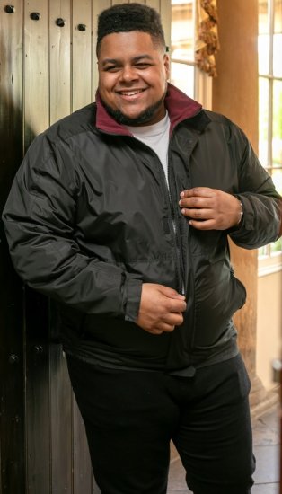 D555 Rudy Showerproof Fleece Lined Jacket With Packaway Hood - Black - Didelės vyriškos striukės - Didelės vyriškos striukės
