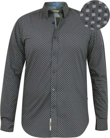D555 KEATON Micro AOP Long Sleeve Shirt With Concealed Button Down Collar Grey - Marškiniai - Marškiniai - 2XL-8XL
