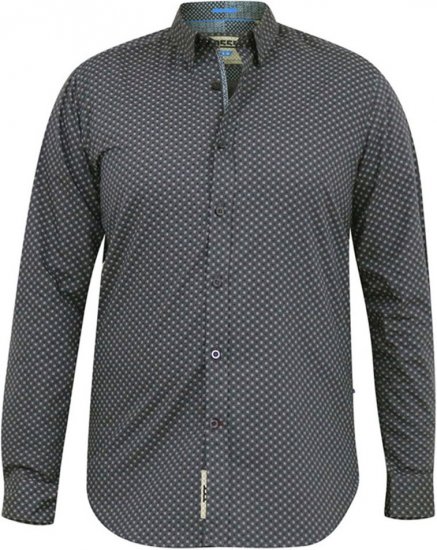 D555 KEATON Micro AOP Long Sleeve Shirt With Concealed Button Down Collar Grey - Marškiniai - Marškiniai - 2XL-8XL