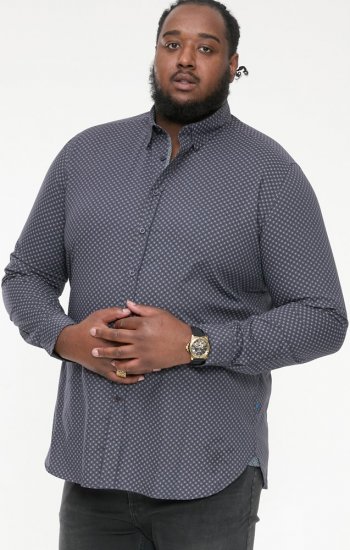 D555 KEATON Micro AOP Long Sleeve Shirt With Concealed Button Down Collar Grey - Marškiniai - Marškiniai - 2XL-8XL