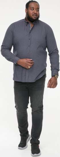 D555 KEATON Micro AOP Long Sleeve Shirt With Concealed Button Down Collar Grey - Marškiniai - Marškiniai - 2XL-8XL