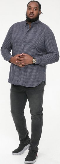 D555 KEATON Micro AOP Long Sleeve Shirt With Concealed Button Down Collar Grey - Marškiniai - Marškiniai - 2XL-8XL