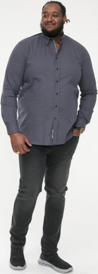 D555 KEATON Micro AOP Long Sleeve Shirt With Concealed Button Down Collar Grey - Marškiniai - Marškiniai - 2XL-8XL