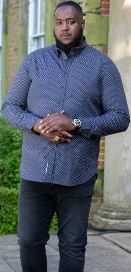 D555 KEATON Micro AOP Long Sleeve Shirt With Concealed Button Down Collar Grey - Marškiniai - Marškiniai - 2XL-8XL
