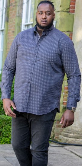 D555 KEATON Micro AOP Long Sleeve Shirt With Concealed Button Down Collar Grey - Marškiniai - Marškiniai - 2XL-8XL