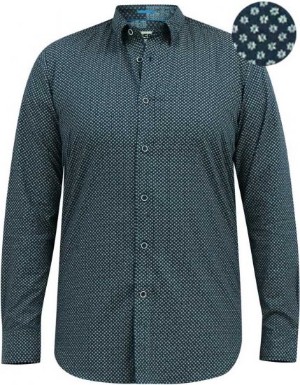 D555 MORGAN Micro AOP Long Sleeve Shirt With Concealed Button Down Collar Navy - Marškiniai - Marškiniai - 2XL-8XL