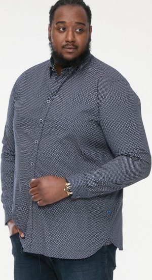 D555 MORGAN Micro AOP Long Sleeve Shirt With Concealed Button Down Collar Navy - Marškiniai - Marškiniai - 2XL-8XL