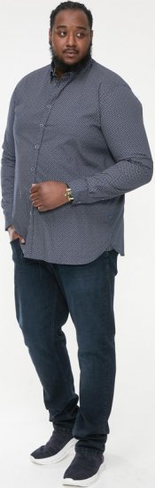 D555 MORGAN Micro AOP Long Sleeve Shirt With Concealed Button Down Collar Navy - Marškiniai - Marškiniai - 2XL-8XL