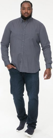 D555 MORGAN Micro AOP Long Sleeve Shirt With Concealed Button Down Collar Navy - Marškiniai - Marškiniai - 2XL-8XL