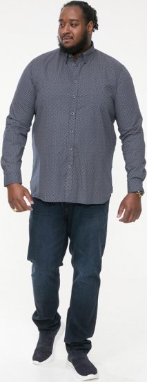 D555 MORGAN Micro AOP Long Sleeve Shirt With Concealed Button Down Collar Navy - Marškiniai - Marškiniai - 2XL-8XL