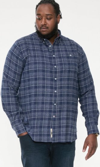 D555 SONNY Navy Check Long Sleeve Shirt With Chest Patch Pocket & Button Down Collar Navy Check - Marškiniai - Marškiniai - 2XL-8XL