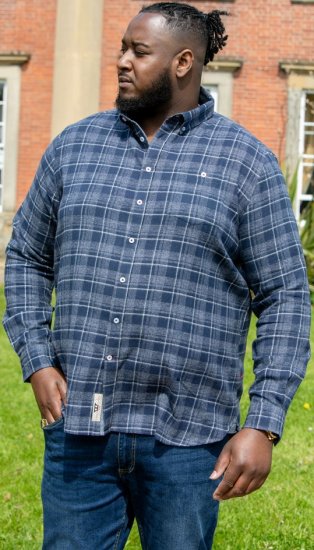 D555 SONNY Navy Check Long Sleeve Shirt With Chest Patch Pocket & Button Down Collar Navy Check - Marškiniai - Marškiniai - 2XL-8XL