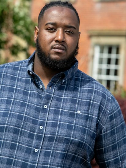 D555 SONNY Navy Check Long Sleeve Shirt With Chest Patch Pocket & Button Down Collar Navy Check - Marškiniai - Marškiniai - 2XL-8XL