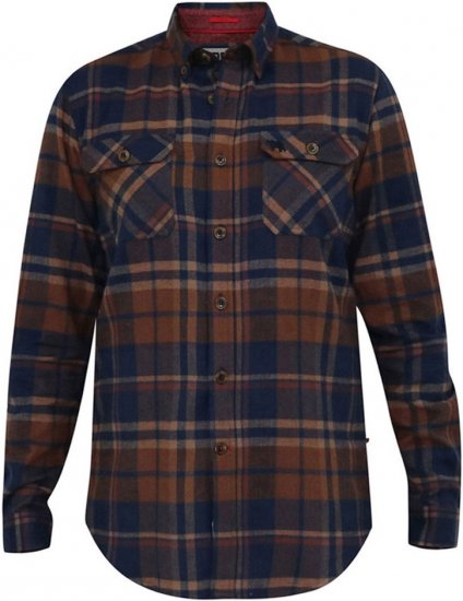 D555 SHERLOCK Check Overshirt With Two Patch Pockets & Button Down Collar Navy - Marškiniai - Marškiniai - 2XL-8XL