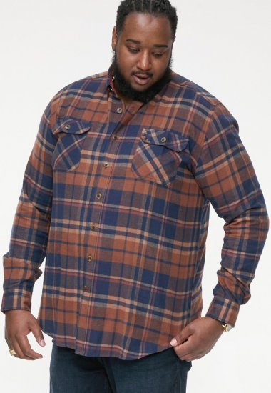 D555 SHERLOCK Check Overshirt With Two Patch Pockets & Button Down Collar Navy - Marškiniai - Marškiniai - 2XL-8XL