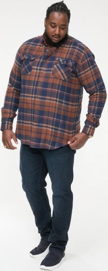 D555 SHERLOCK Check Overshirt With Two Patch Pockets & Button Down Collar Navy - Marškiniai - Marškiniai - 2XL-8XL