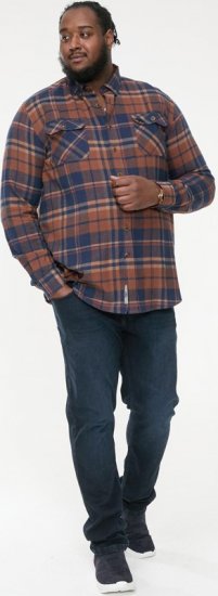 D555 SHERLOCK Check Overshirt With Two Patch Pockets & Button Down Collar Navy - Marškiniai - Marškiniai - 2XL-8XL