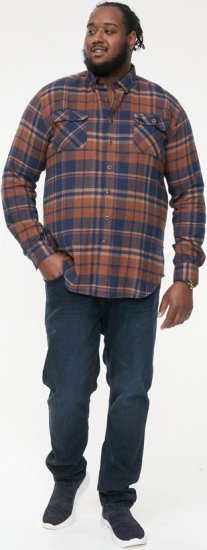 D555 SHERLOCK Check Overshirt With Two Patch Pockets & Button Down Collar Navy - Marškiniai - Marškiniai - 2XL-8XL