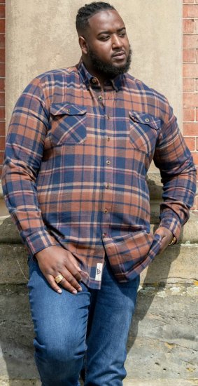D555 SHERLOCK Check Overshirt With Two Patch Pockets & Button Down Collar Navy - Marškiniai - Marškiniai - 2XL-8XL
