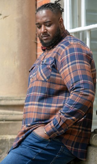 D555 SHERLOCK Check Overshirt With Two Patch Pockets & Button Down Collar Navy - Marškiniai - Marškiniai - 2XL-8XL