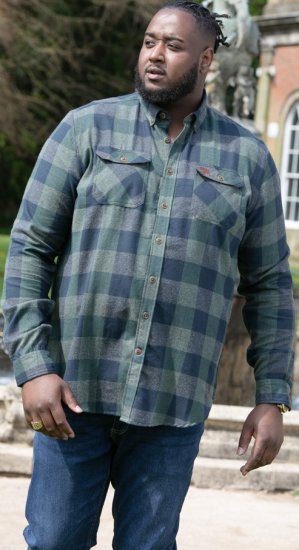 D555 GARFIELD Check Overshirt With Two Patch Pockets & Button Down Collar Navy - Marškiniai - Marškiniai - 2XL-8XL