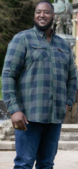 D555 GARFIELD Check Overshirt With Two Patch Pockets & Button Down Collar Navy - Marškiniai - Marškiniai - 2XL-8XL