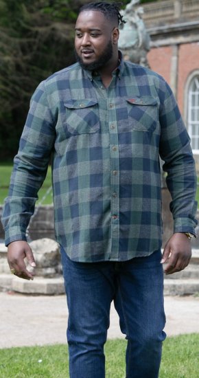 D555 GARFIELD Check Overshirt With Two Patch Pockets & Button Down Collar Navy - Marškiniai - Marškiniai - 2XL-8XL