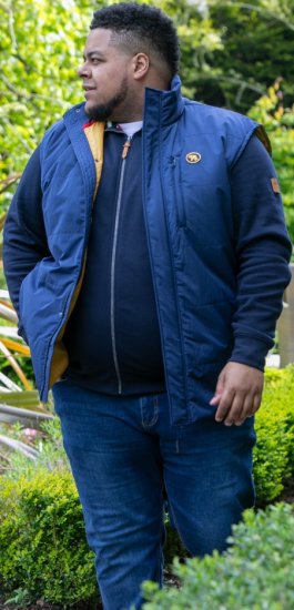 D555 FELIPE Zip Through Padded Gilet With Contrast Colour Lining And Rubber Badge Navy - Didelės vyriškos striukės - Didelės vyriškos striukės