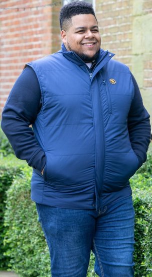 D555 FELIPE Zip Through Padded Gilet With Contrast Colour Lining And Rubber Badge Navy - Didelės vyriškos striukės - Didelės vyriškos striukės