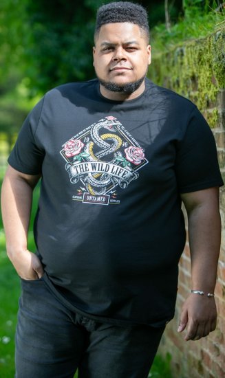 D555 MALCOM Snake And Roses Printed Crew Neck T-Shirt Black - Marškinėliai - Marškinėliai - 2XL-14XL