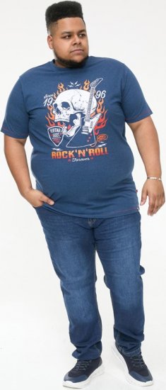 D555 NEAL Skull With Flames Printed Crew Neck T-Shirt Navy/Blue Twist - Marškinėliai - Marškinėliai - 2XL-14XL