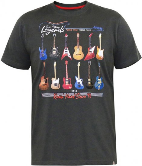D555 JAIDEN Legends Guitar Printed Crew Neck T-Shirt Khaki - Marškinėliai - Marškinėliai - 2XL-14XL