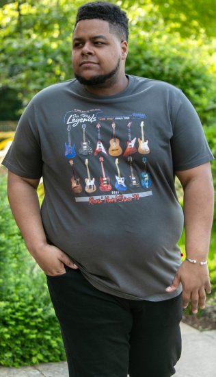 D555 JAIDEN Legends Guitar Printed Crew Neck T-Shirt Khaki - Marškinėliai - Marškinėliai - 2XL-14XL