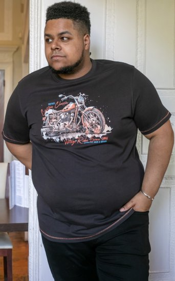 D555 LORNE Motor Bike Splatter Printed Crew Neck T-Shirt Washed Black - Marškinėliai - Marškinėliai - 2XL-14XL