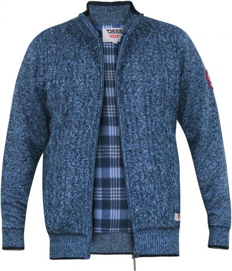 D555 ECCLES Cable Knitted Zip Through Sweater With Bonded Check Lining Denim Marl - Megztiniai ir džemperiai - Megztiniai ir Džemperiai - 2XL-14XL