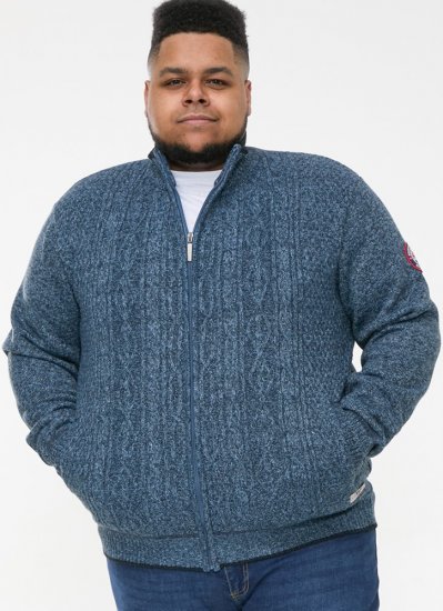 D555 ECCLES Cable Knitted Zip Through Sweater With Bonded Check Lining Denim Marl - Megztiniai ir džemperiai - Megztiniai ir Džemperiai - 2XL-14XL