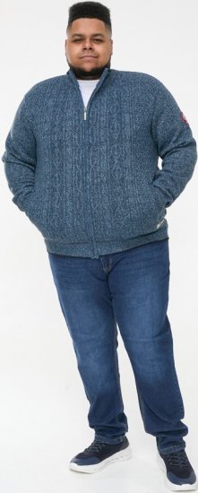D555 ECCLES Cable Knitted Zip Through Sweater With Bonded Check Lining Denim Marl - Megztiniai ir džemperiai - Megztiniai ir Džemperiai - 2XL-14XL