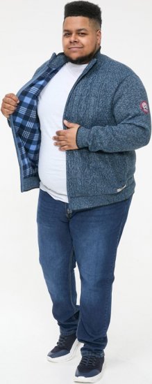 D555 ECCLES Cable Knitted Zip Through Sweater With Bonded Check Lining Denim Marl - Megztiniai ir džemperiai - Megztiniai ir Džemperiai - 2XL-14XL