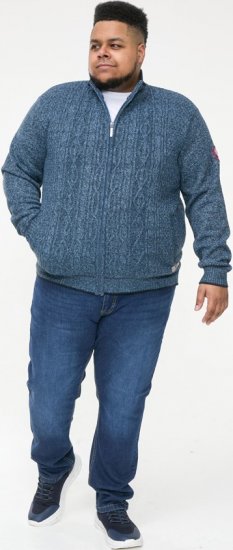 D555 ECCLES Cable Knitted Zip Through Sweater With Bonded Check Lining Denim Marl - Megztiniai ir džemperiai - Megztiniai ir Džemperiai - 2XL-14XL
