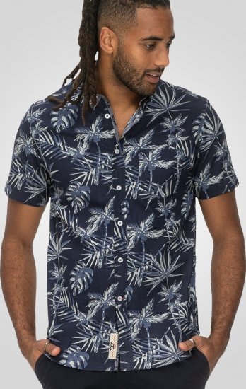 D555 Truro Hawaiian AOP Short Sleeve Button Down Collar Shirt Navy - Marškiniai - Marškiniai - 2XL-8XL