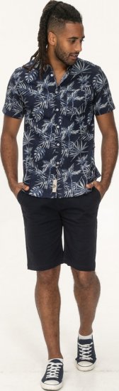 D555 Truro Hawaiian AOP Short Sleeve Button Down Collar Shirt Navy - Marškiniai - Marškiniai - 2XL-8XL