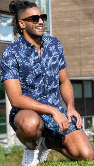 D555 Truro Hawaiian AOP Short Sleeve Button Down Collar Shirt Navy - Marškiniai - Marškiniai - 2XL-8XL