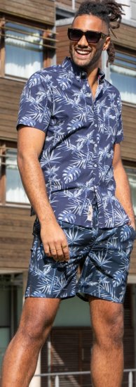 D555 Truro Hawaiian AOP Short Sleeve Button Down Collar Shirt Navy - Marškiniai - Marškiniai - 2XL-8XL